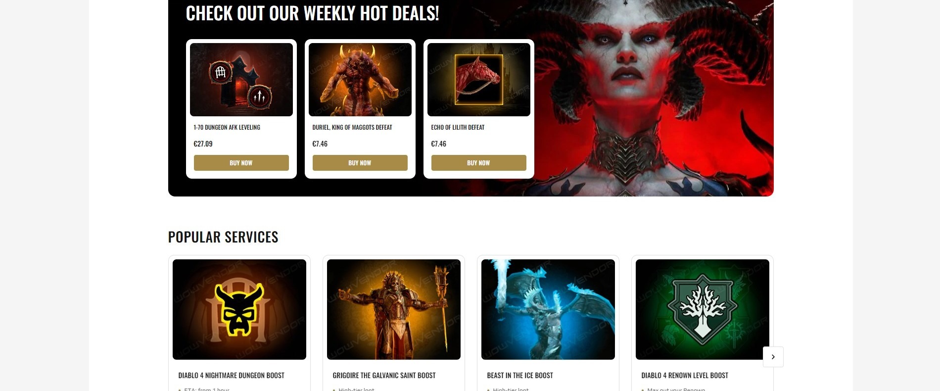 WowVendor is a fully-fledged site offering Diablo 4 boosting service