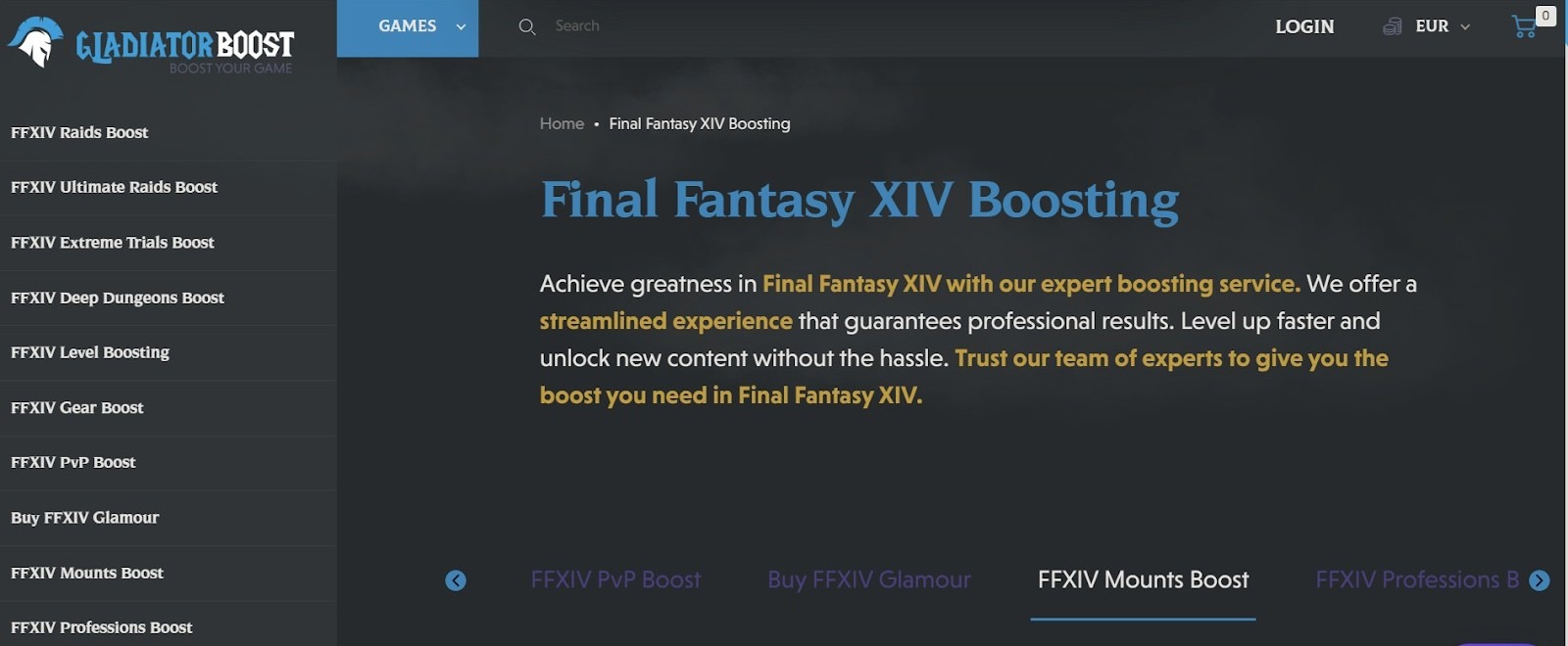 GladiatorBoost.com is a noteworthy platform for the best FF14 Mountsellers