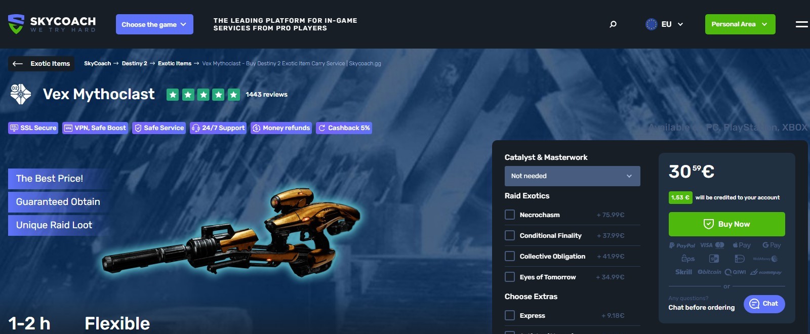 best Vex Mythoclast carry service websites list